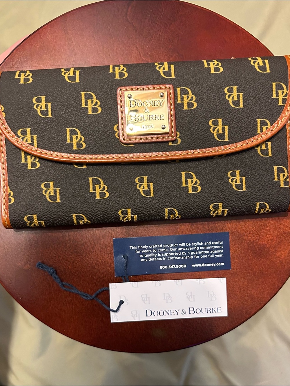 Dooney & Bourke Brown Signature Continental Wallet with Tan Trim